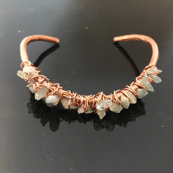 Genuine Aquamarine Gemstone Copper Cuff Bracelet - Picture 8 of 8